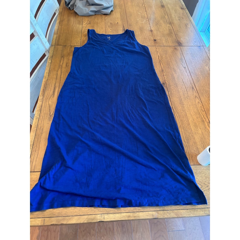 Belle Kim Gravel Maxi Dress Womens L Blue Excellent V-Neck Sleeveless Slub Knit
